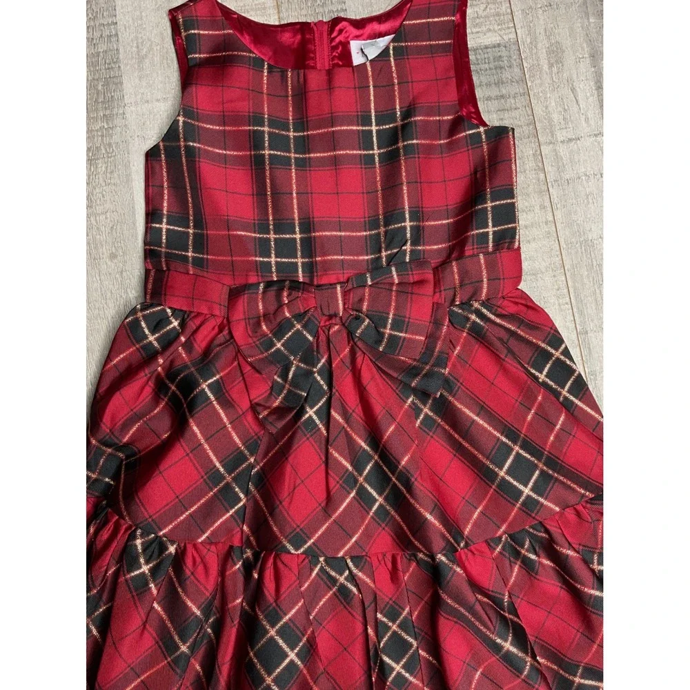 Childrens Place Girls Red Plaid Gold Metallic Holiday Party Dress Size 6 NWT